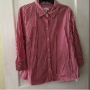 Denim & Co 3/4 Sleeve Striped Woven Shirt with Check Trim